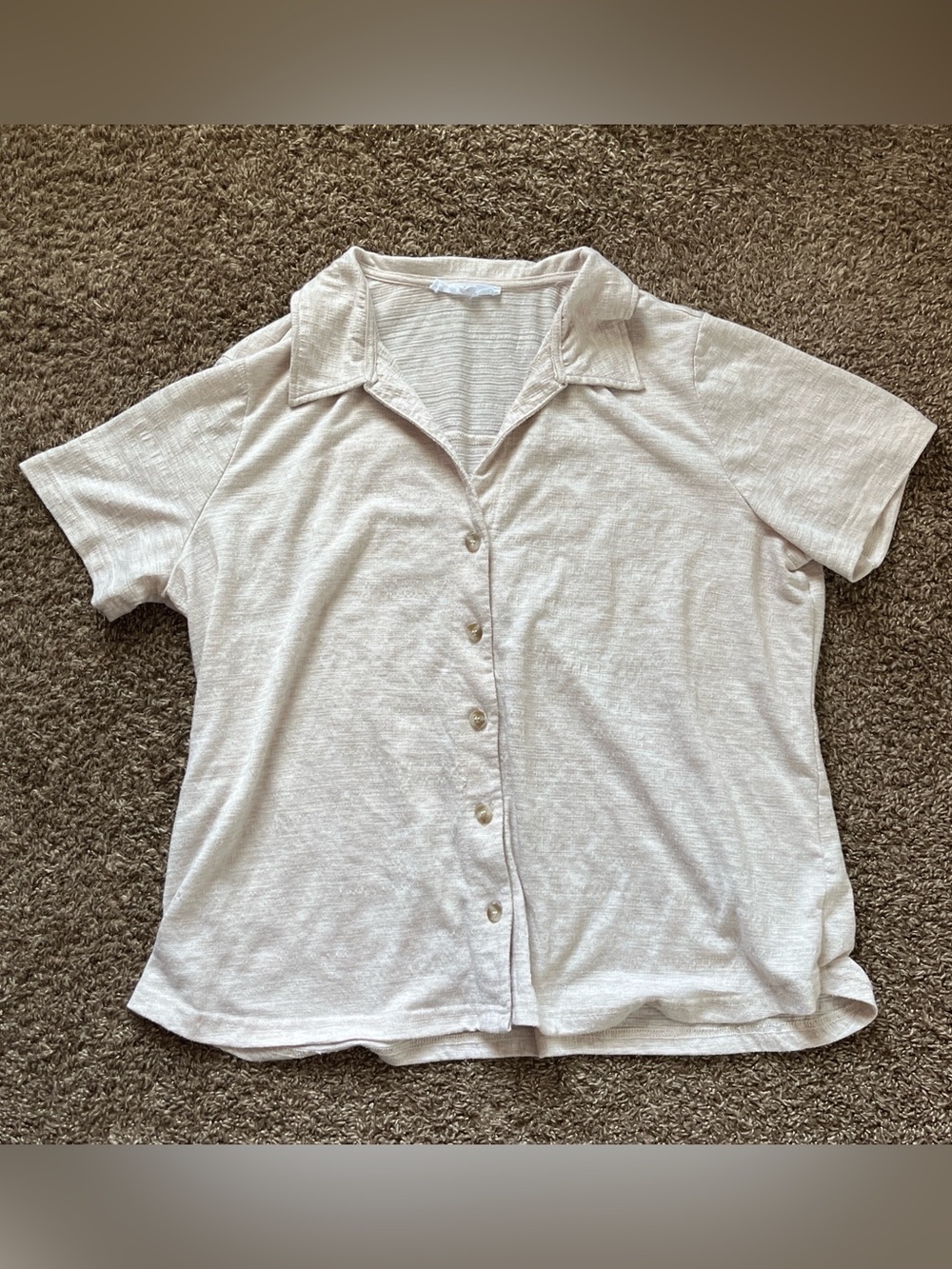 Light Cream Button-Up Short Sleeve Top